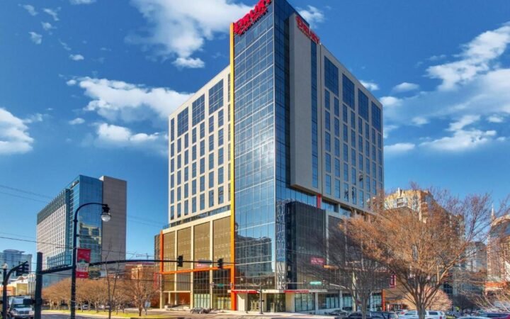 Indoor-outdoor rooftop pool and terrace at Drury Plaza Hotel Nashville Downtown