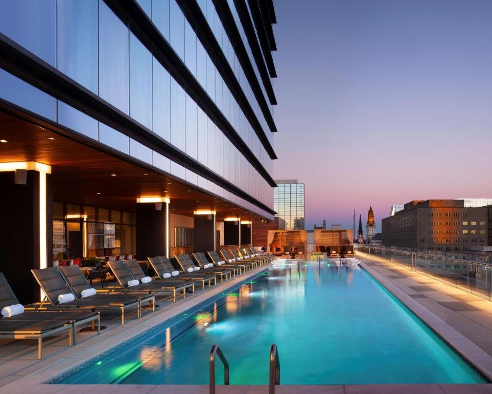 Fifth-floor heated rooftop pool deck and skyline views at Grand Hyatt Nashville