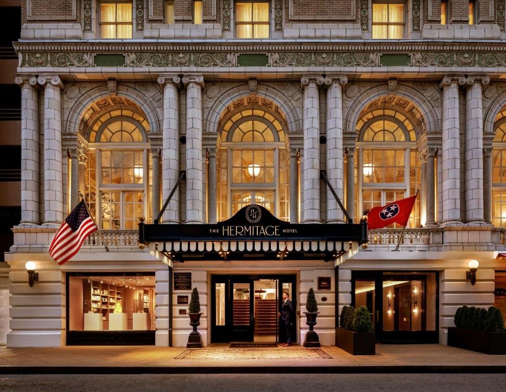 Ornate 1910 Beaux-Arts stained-glass lobby of The Hermitage Hotel Nashville