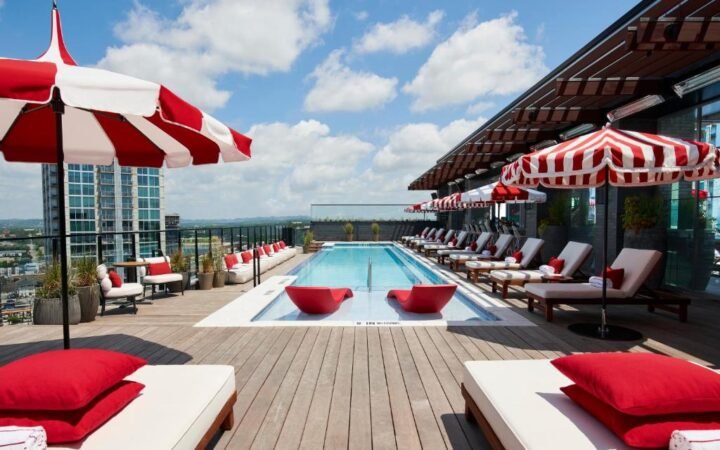 14th-floor Pool Club rooftop pool and skyline views at Virgin Hotels Nashville