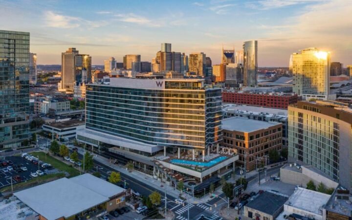 9,700-square-foot WET Deck pool and cabanas at W Nashville in The Gulch